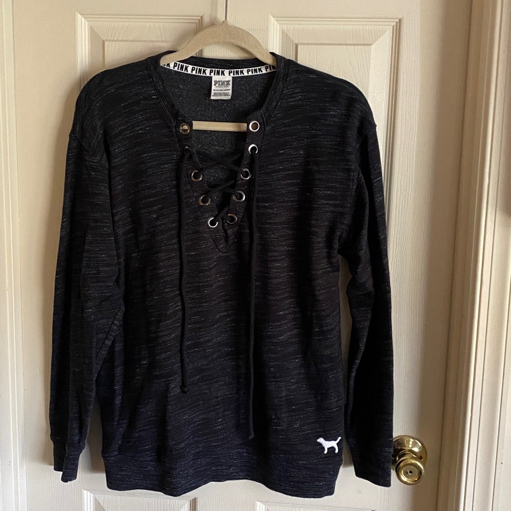 Victoria's Secret PINK Charcoal Gray Henley with Logo Neckband